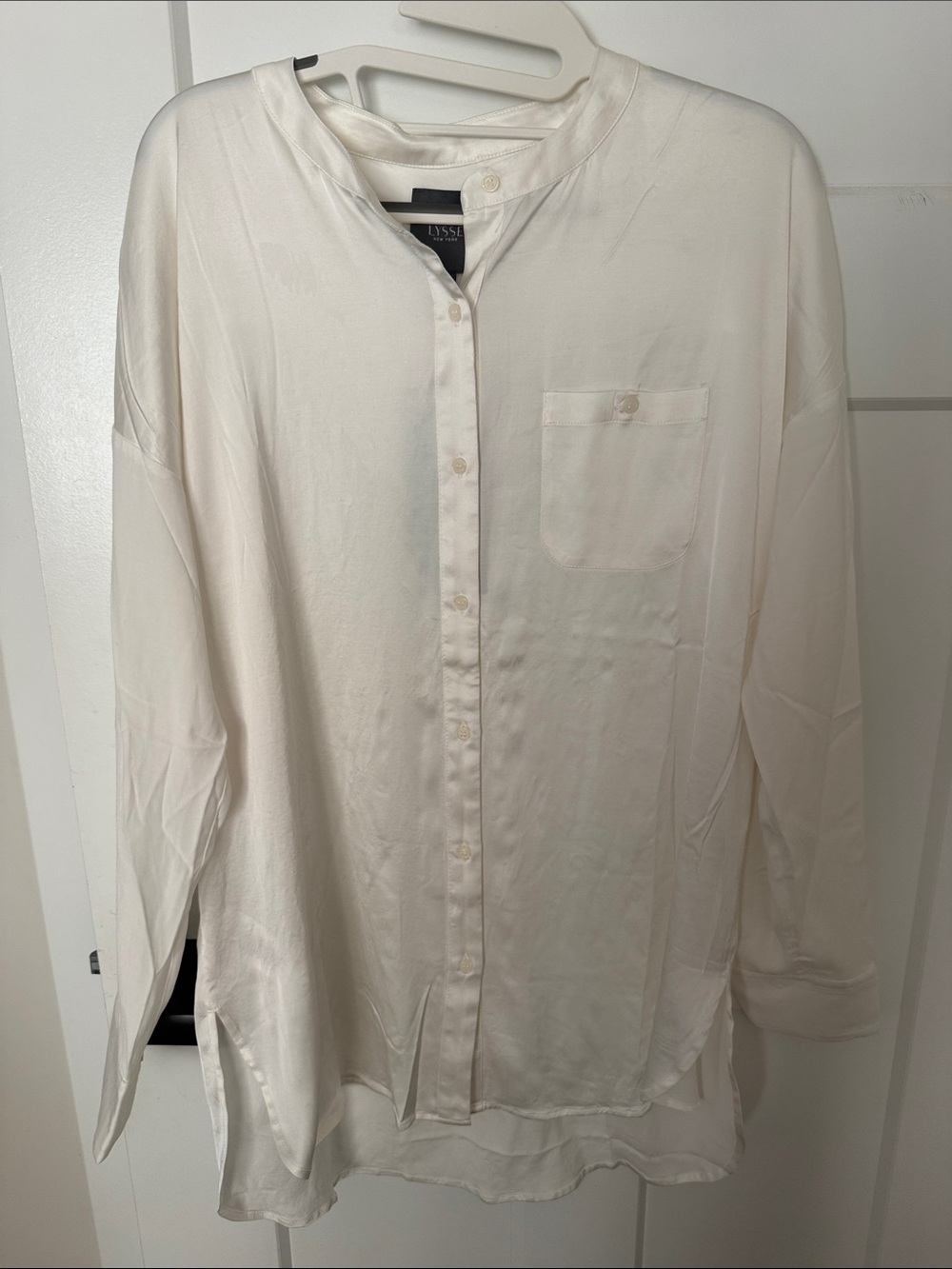 Lysse Ivory Band-Collar Button Front Blouse
